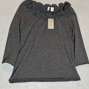 Anthropologie Charcoal Ruffled Blouse moth XL new with tags